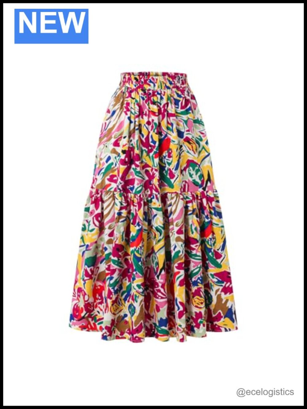 Women's High Waist Midi A-Line Skirt with Elastic Waist and Pockets